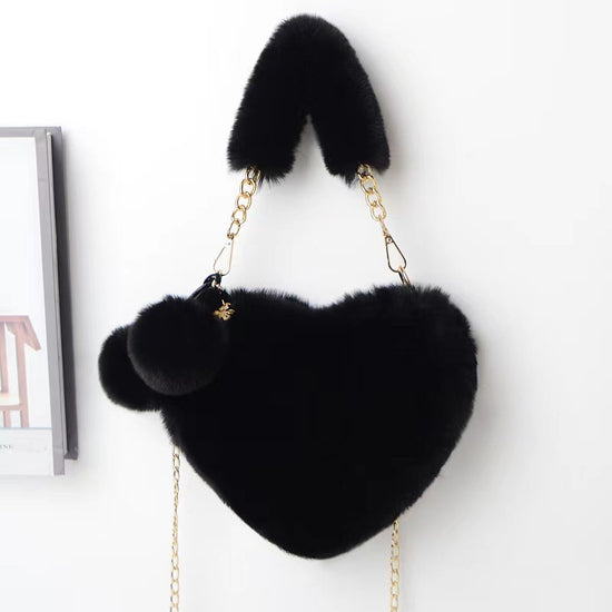 Korean Style Black Love Chain Fluff Bag