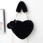 Korean Style Black Love Chain Fluff Bag