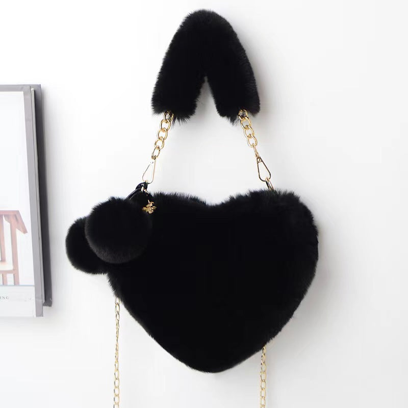 Korean Style Black Love Chain Fluff Bag