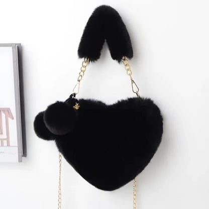 Korean Style Black Love Chain Fluff Bag
