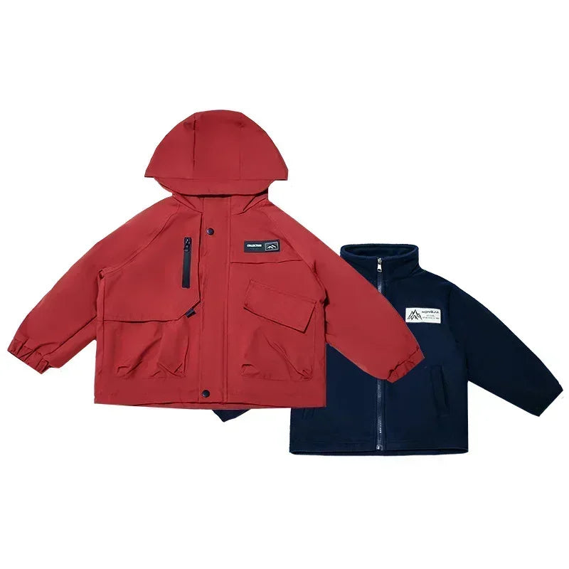 Three-in-One Boys Windbreaker Red Coat