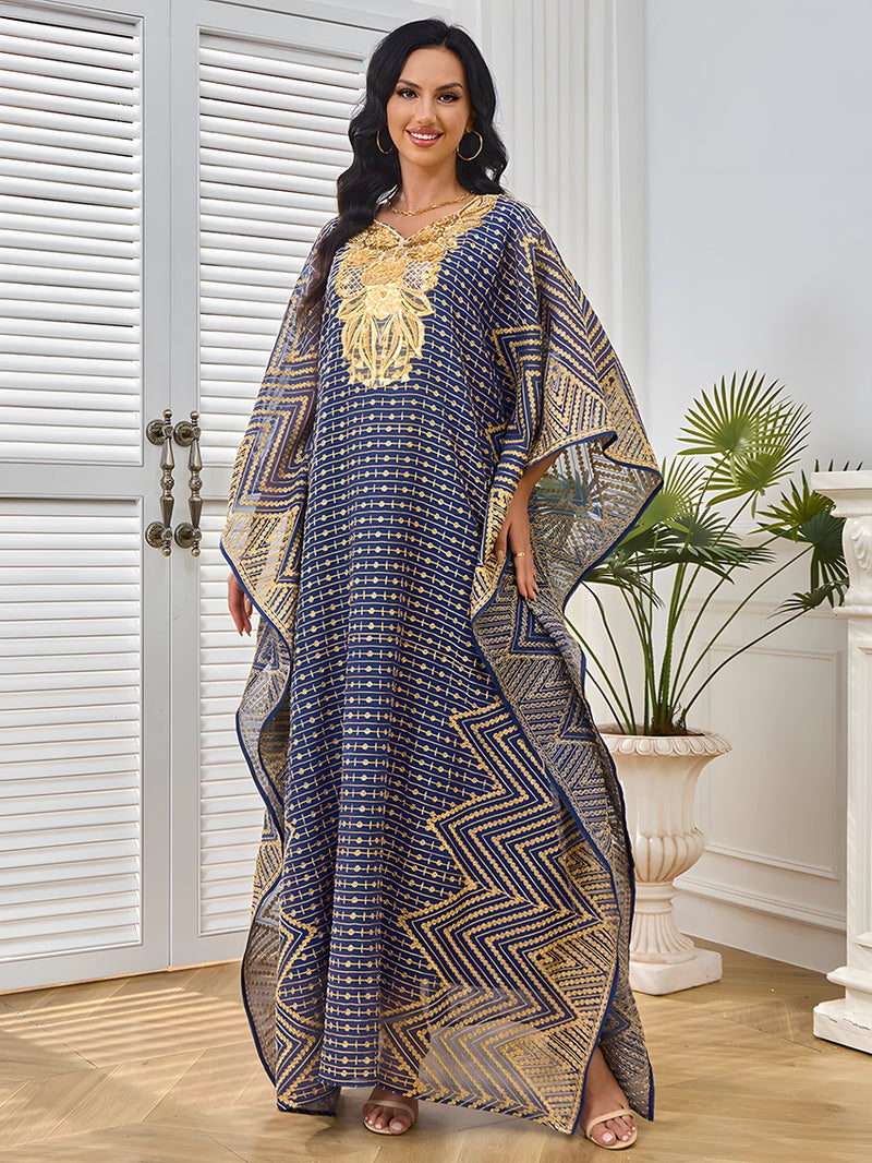 Embroidery Beaded Collar Flower Large Two-piece Jalabiya