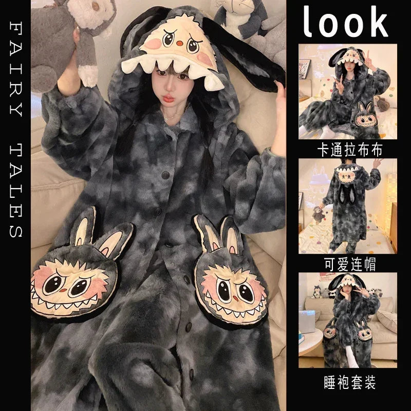 Thickeneded Velvet Flannel Warmth Snot bala Cute Pajama