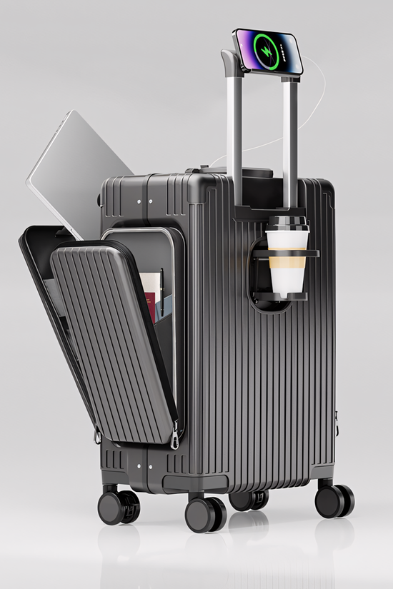 Three-Opening Multi-Functional Travel Gray Luggage