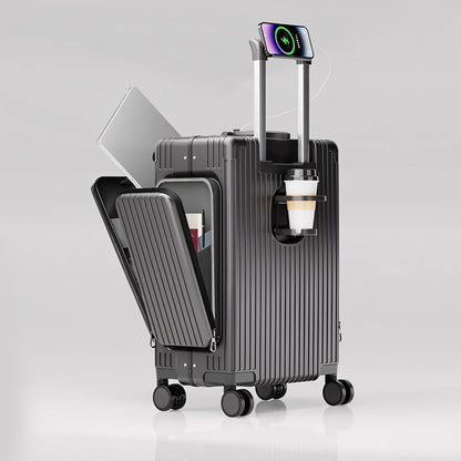 Three-Opening Multi-Functional Travel Gray Luggage
