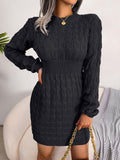 Cable-Knit Openwork Black Sweater Dress