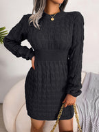 Cable-Knit Openwork Black Sweater Dress