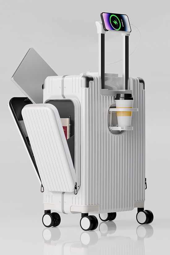 Three-Opening Multi-Functional Travel White Luggage