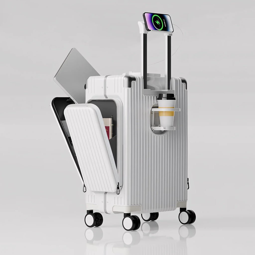Three-Opening Multi-Functional Travel White Luggage