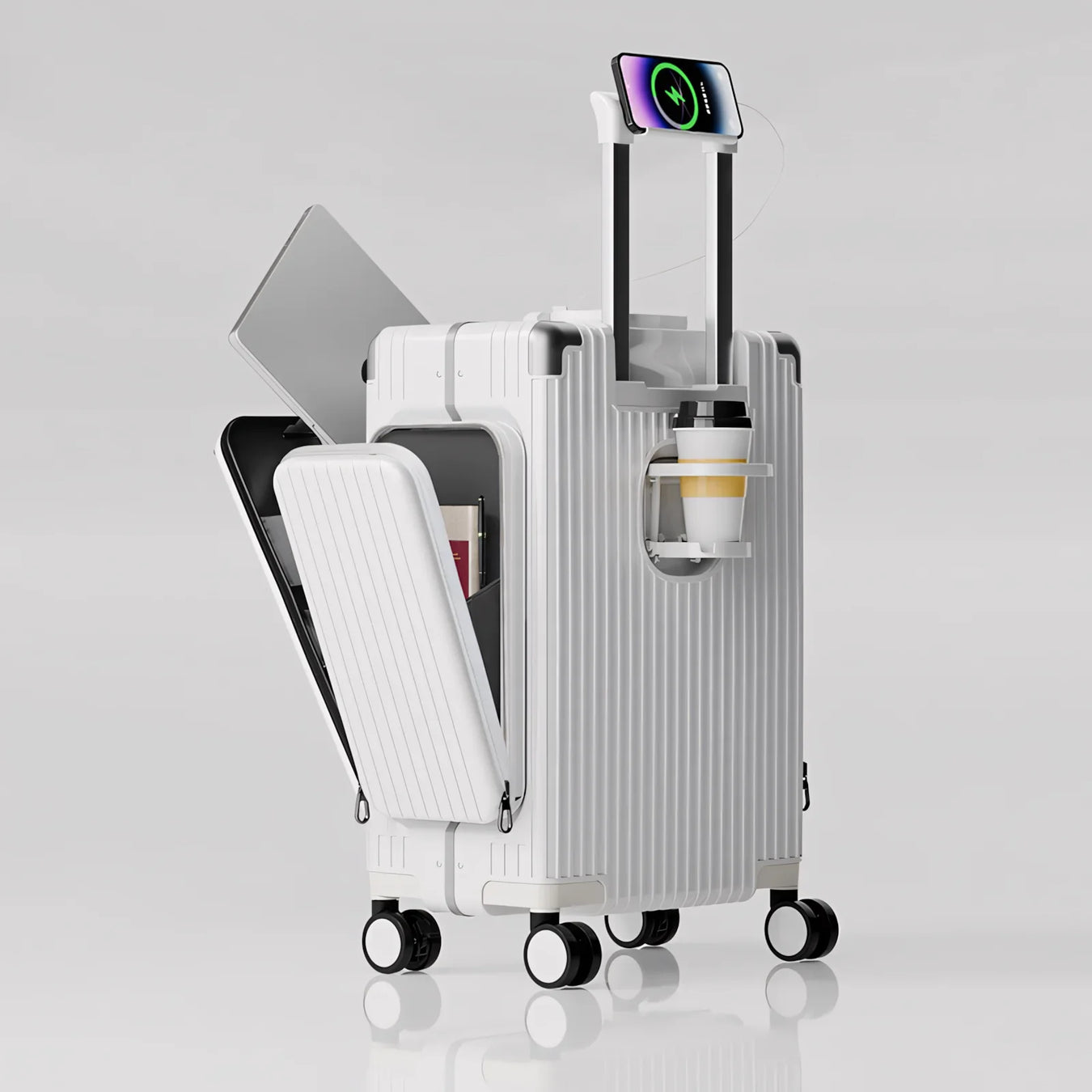 Three-Opening Multi-Functional Travel White Luggage