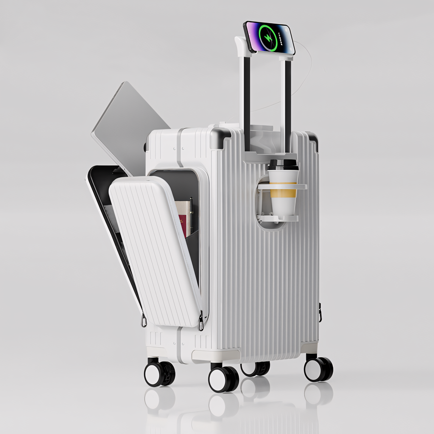 Three-Opening Multi-Functional Travel White Luggage