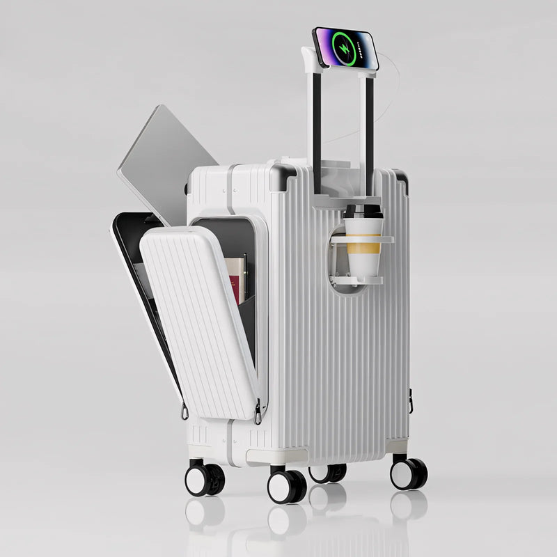 Three-Opening Multi-Functional Travel White Luggage