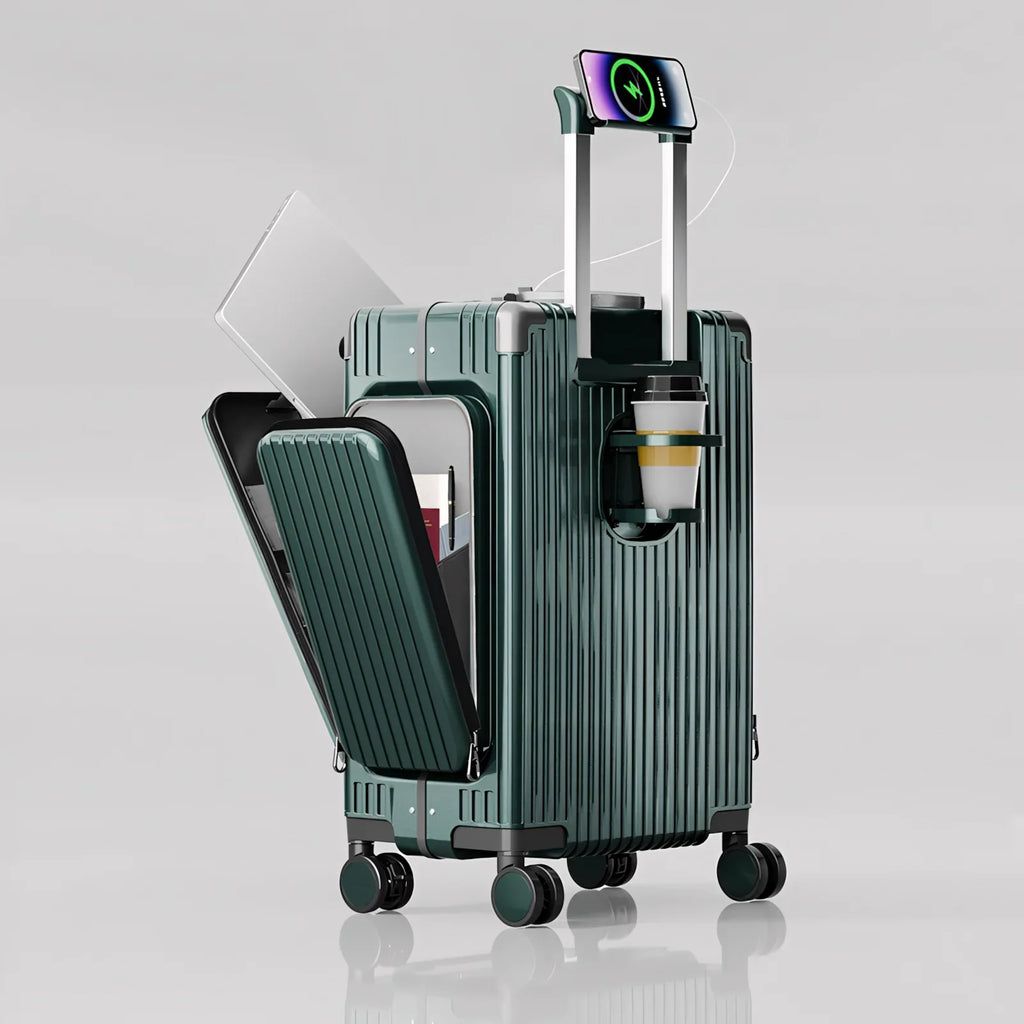 Three-Opening Multi-Functional Travel Green Luggage