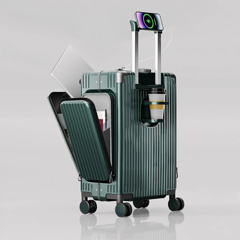 Three-Opening Multi-Functional Travel Green Luggage