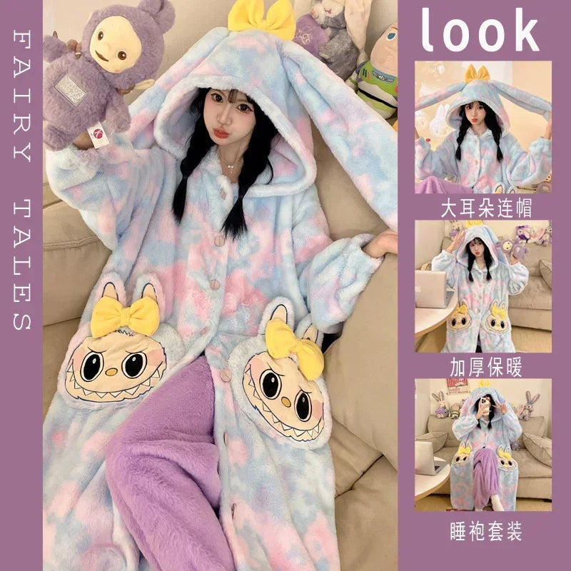 Thickeneded Velvet Flannel Warmth Snot bala Cute Pajama