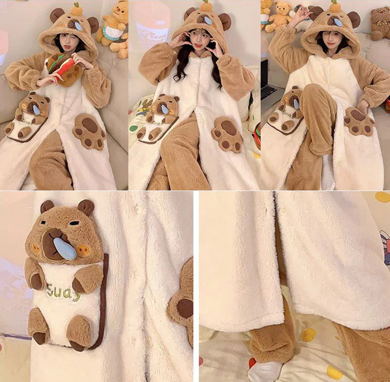 Thickeneded Velvet Flannel Warmth Snot bala Cute Pajama