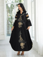 Patchwork Striped Black Long Jalabiya