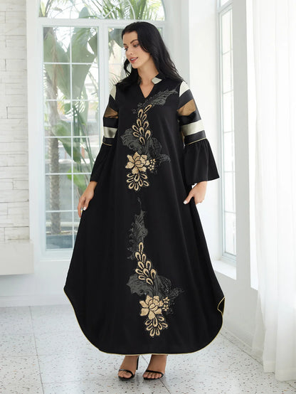 Patchwork Striped Black Long Jalabiya