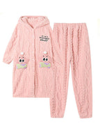 Thickeneded Velvet Flannel Warmth Pink Star Bow Cute Pajama