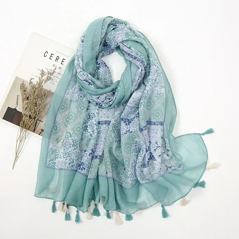 Vintage Stitching Bohemian Cashew Light Turquoise Scarf