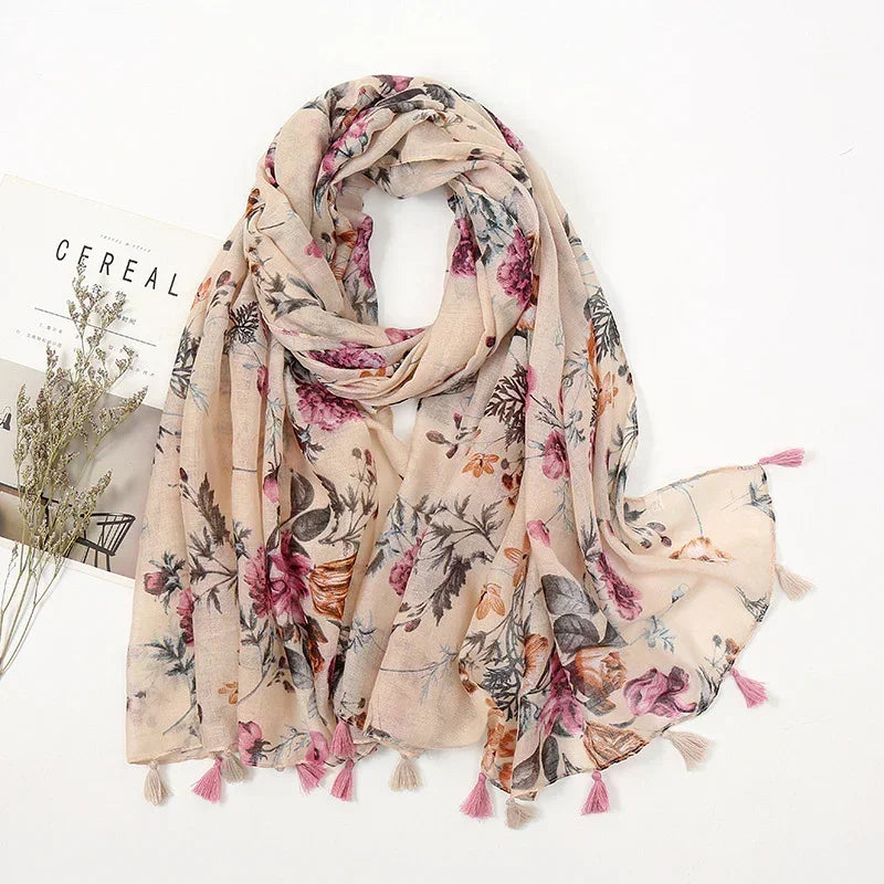 Vintage Stitching Bohemian Cashew Vintage Beige Rose Scarf