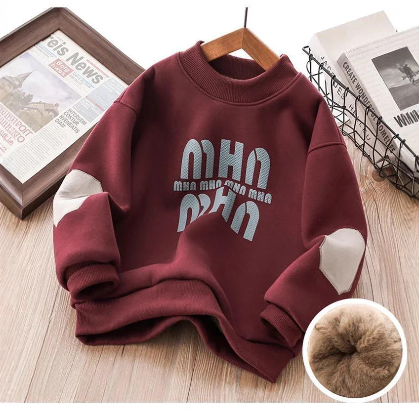 Thickened Faux Rabbit Puce Red Boys Fleece Sweater