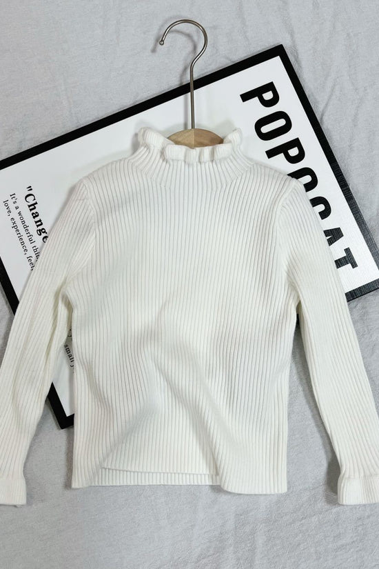 Bottoming Fleece Lined Knitted White Sweater