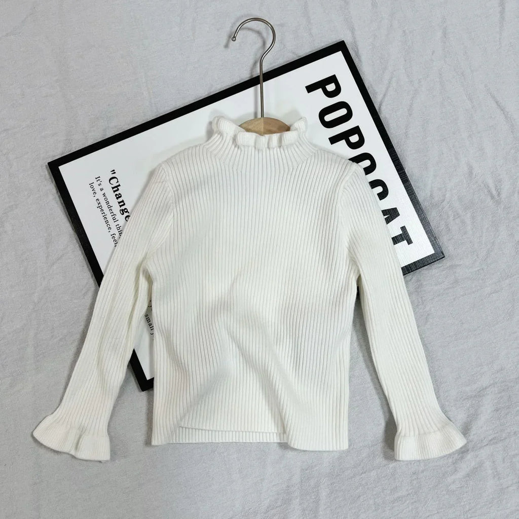Bottoming Fleece Lined Knitted White Sweater