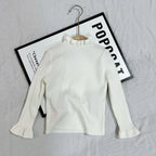 Bottoming Fleece Lined Knitted White Sweater