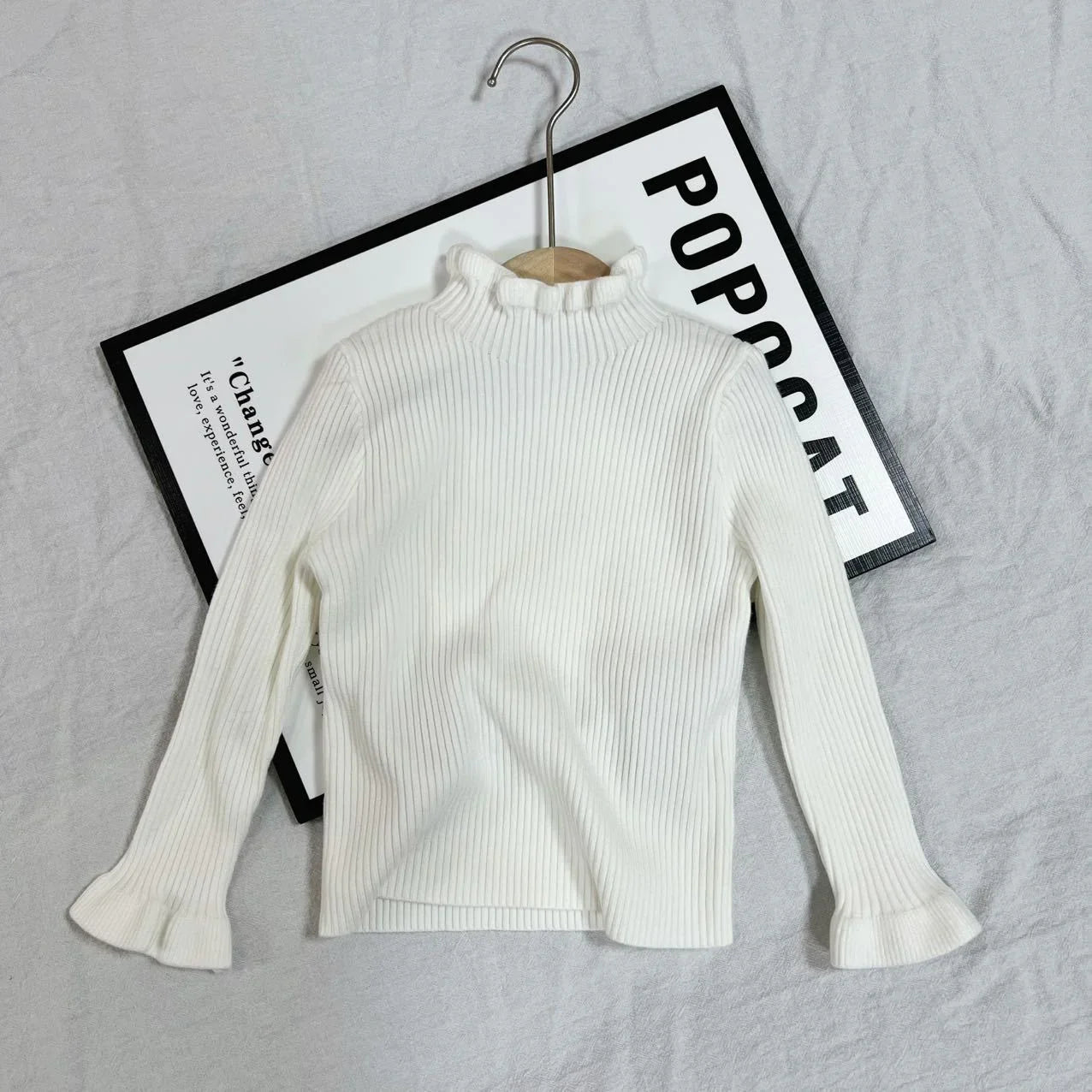 Bottoming Fleece Lined Knitted White Sweater