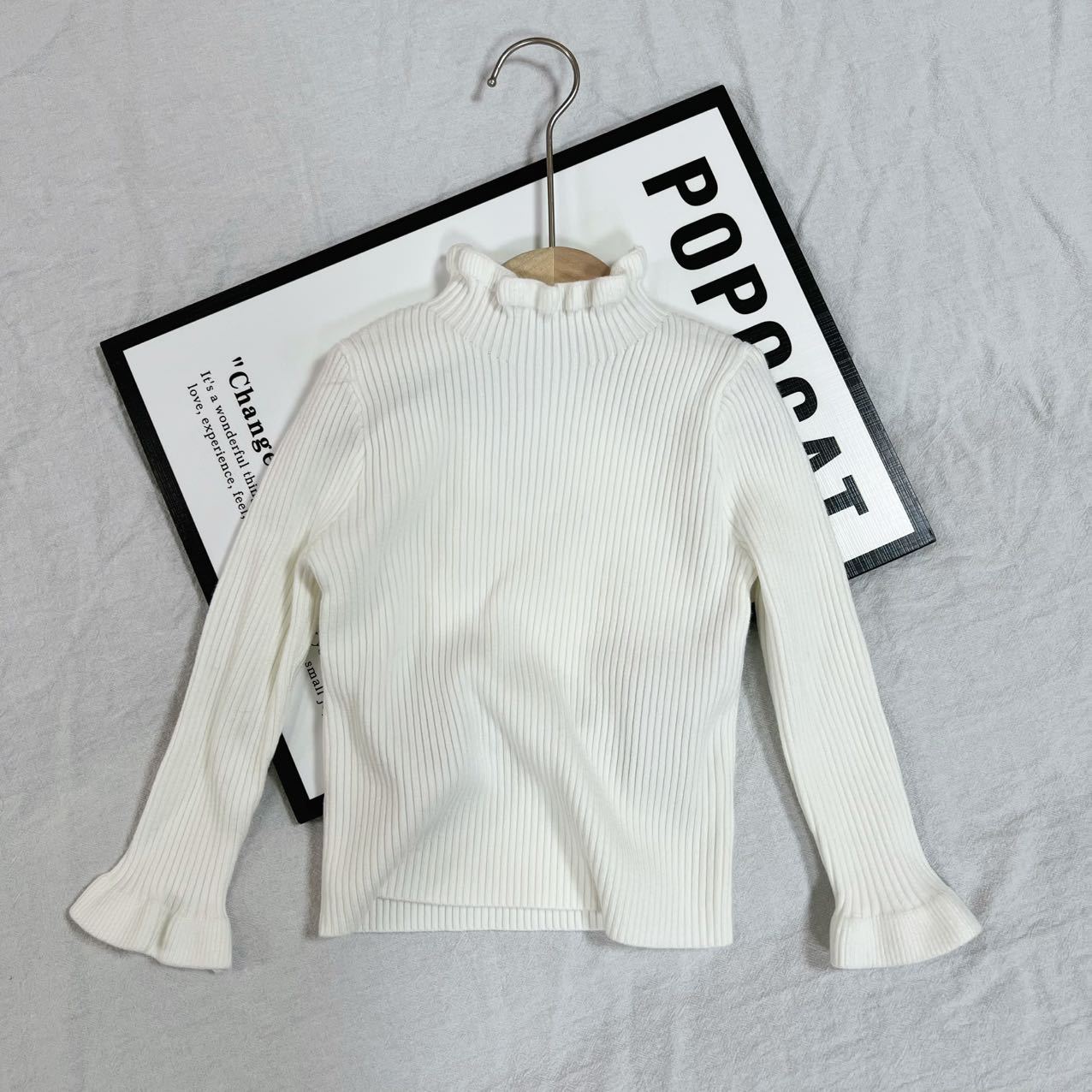 Bottoming Fleece Lined Knitted White Sweater