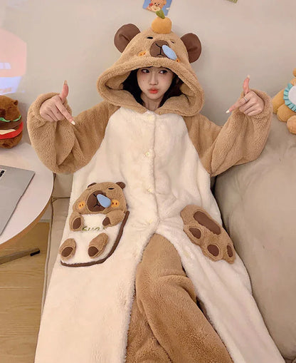 Thickeneded Velvet Flannel Warmth Snot bala Cute Pajama