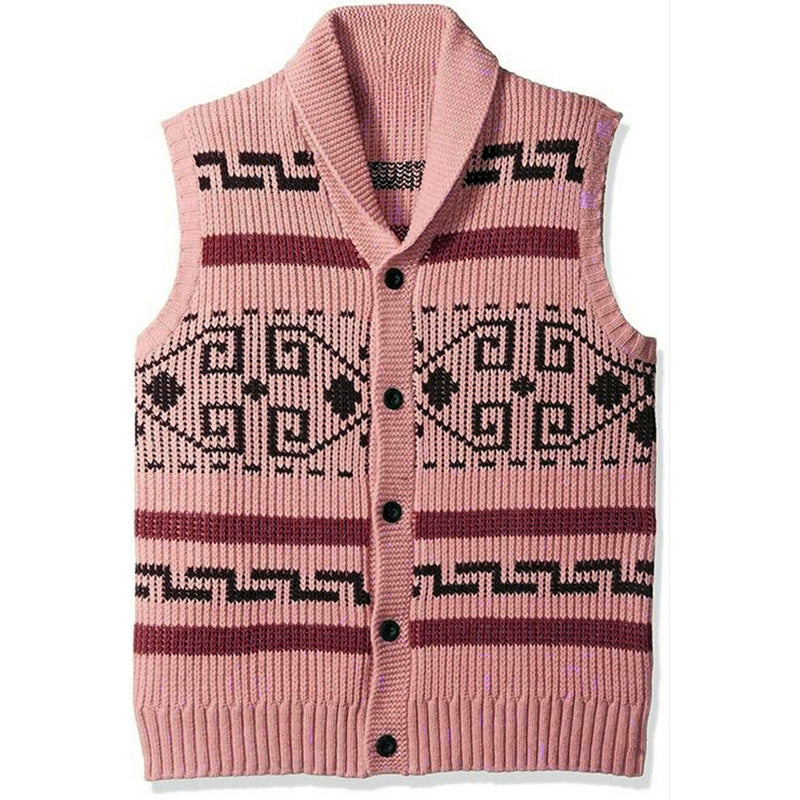 Retro Casual Men Knitted Old Pink Cardigan