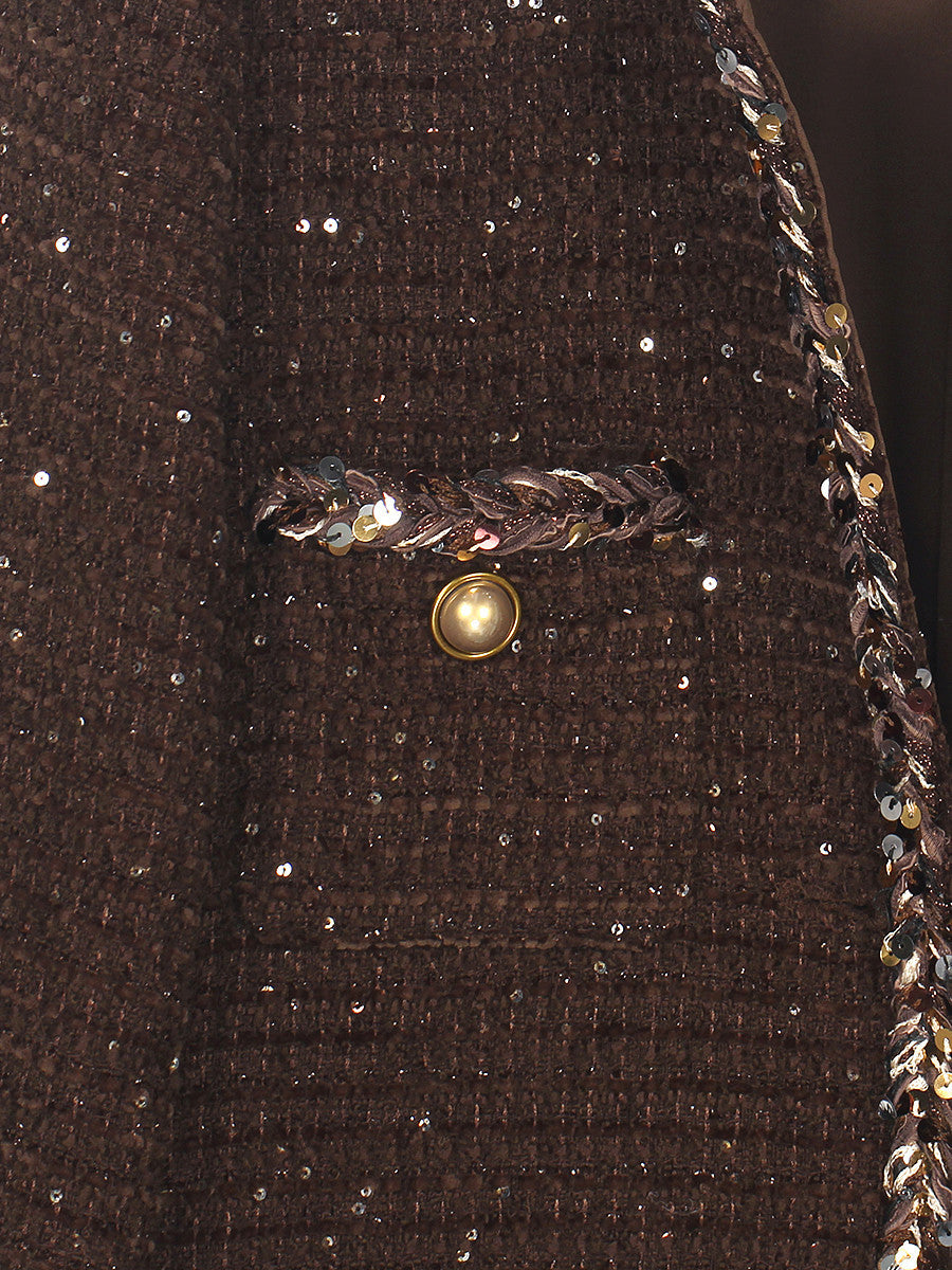 French Socialite Style Coffee Tweed Jacket