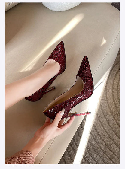 Embossed Snake Ultra High Heels Red Pumps