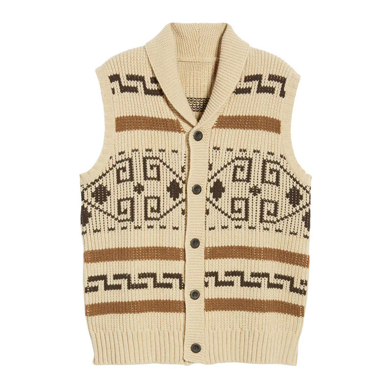Retro Casual Men Knitted Apricot Cardigan