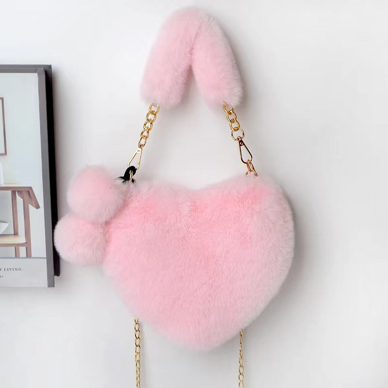 Korean Style Light pink Love Chain Fluff Bag