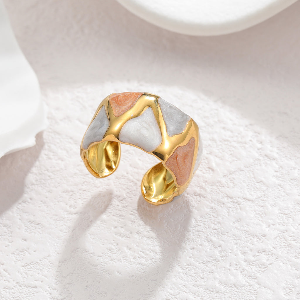 Stainless Steel 18K Gold Grey Ring