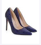 Embossed Snake Ultra High Heels Blue Pumps