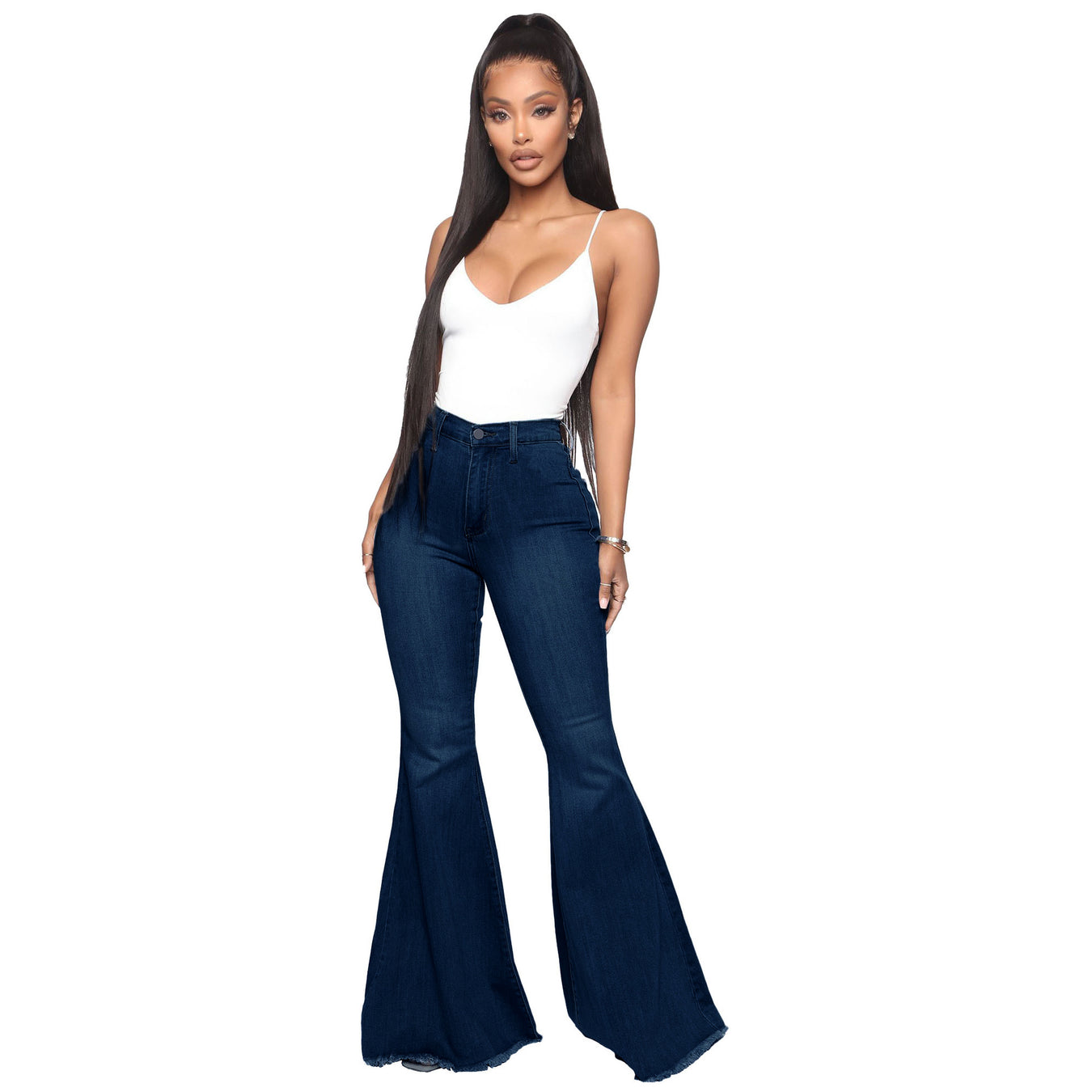 High-Waisted Slim Stretch Dark Blue Denim