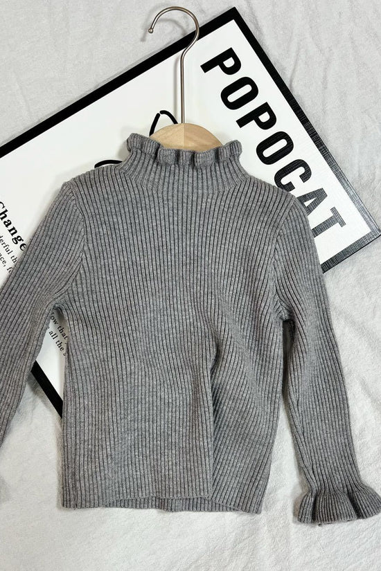 Bottoming Fleece Lined Knitted Gray Sweater