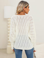 Lace Detail V-Neck Long Sleeve Rice White Sweater