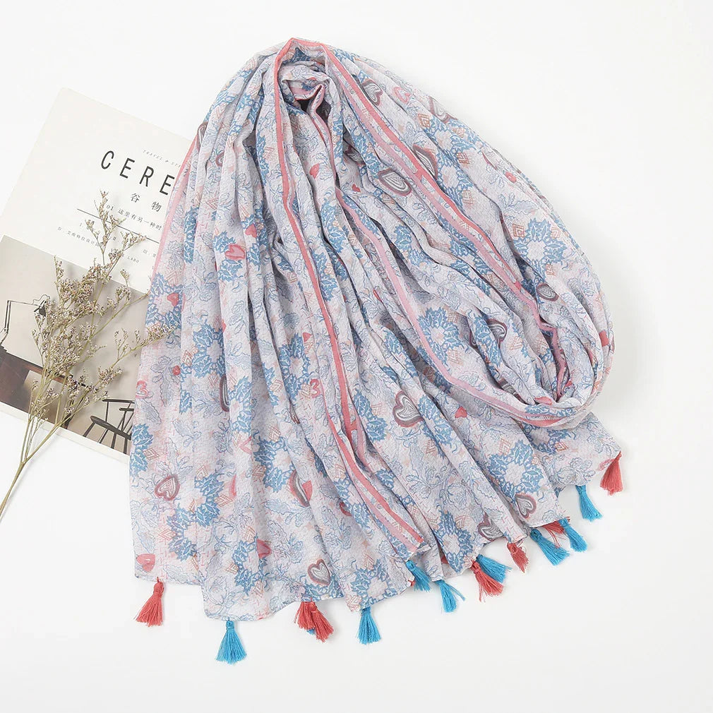Cotton Linen Retro Soft Powder Blue Long Scarf
