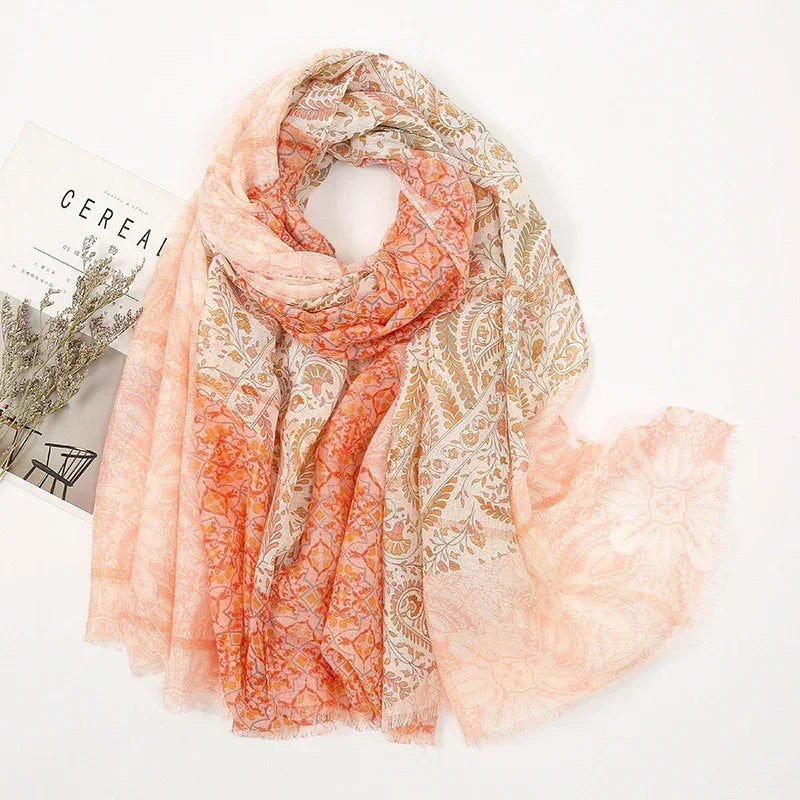 Vintage Stitching Bohemian Cashew Blush Peach Floral Scarf