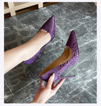 Embossed Snake Ultra High Heels Purple Pumps