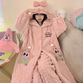 Thickeneded Velvet Flannel Warmth Pink Star Bow Cute Pajama