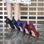 Embossed Snake Ultra High Heels Red Pumps