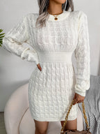 Cable-Knit Openwork White Sweater Dress