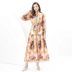 Court Style Lantern Sleeve Strap Waist Luxury Gold Dress