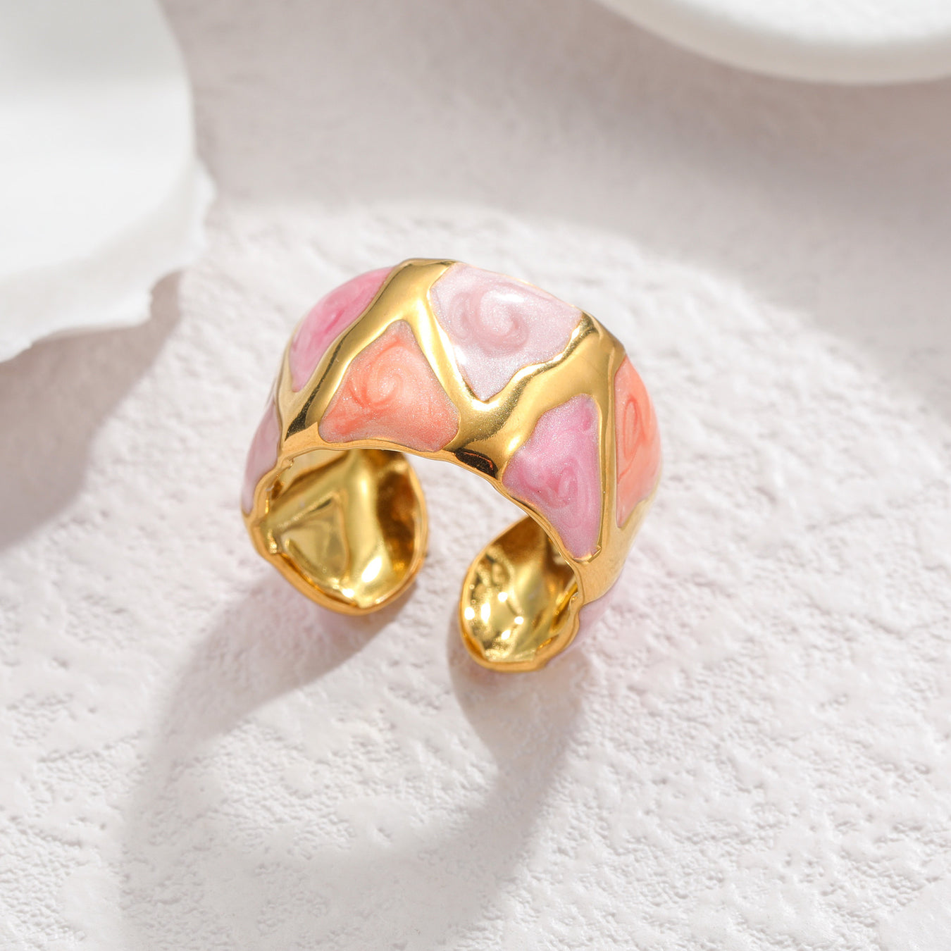 Stainless Steel 18K Gold Pink Ring